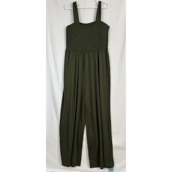 Cupshe Pants - NWT CUPSHE Olive Green Smocked Wide Leg Jumpsuit XL Boho Sleeveless Romper